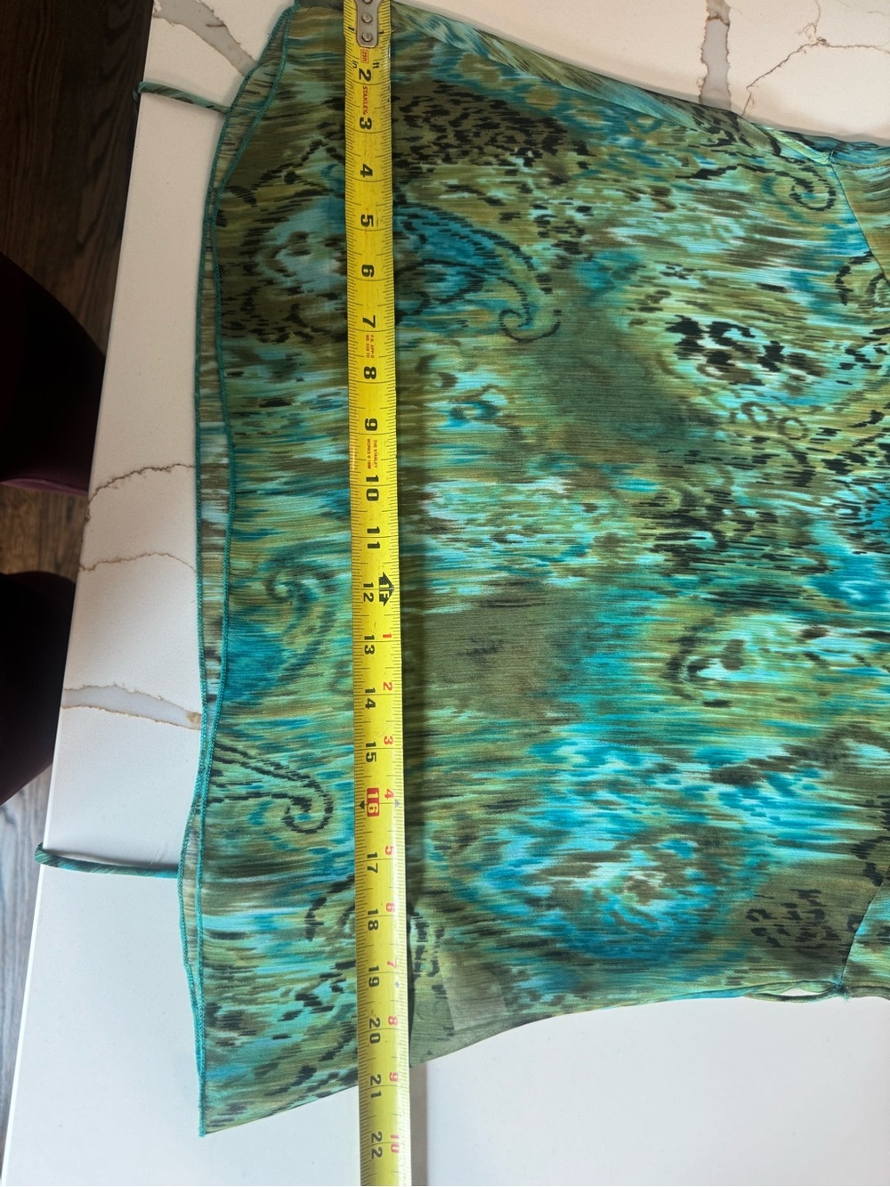 Embellished V-Neck Green Teal Printed Women’s Top peacock - Picture 4 of 7